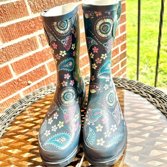 WESTERN Chief Rubber Mud Barn Rubber Boots Size 7 “Fantastic Paisley Mid-Navy” - Picture 6 of 12